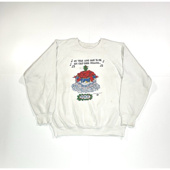 Vintage 80s Anheuser Busch Beer Christmas Crewneck Sweatshirt USA Men Size S-M - Picture 1 of 11